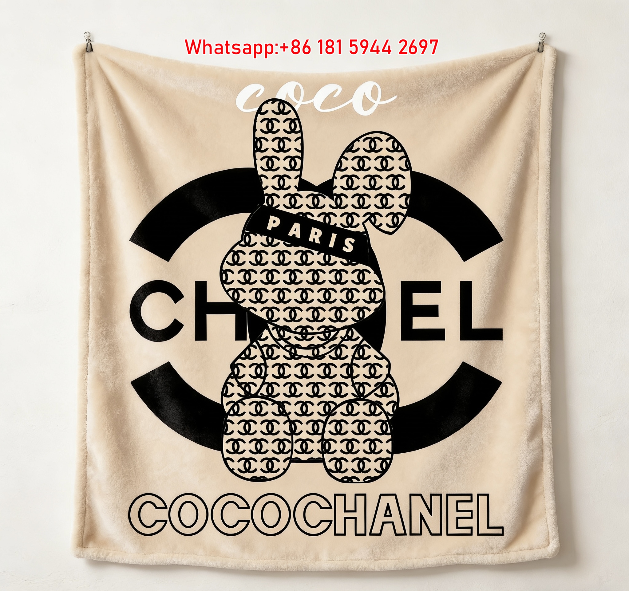 Chanel Coco Bunny Rabbit Print Flannel Throw Blanket IMG_7135
